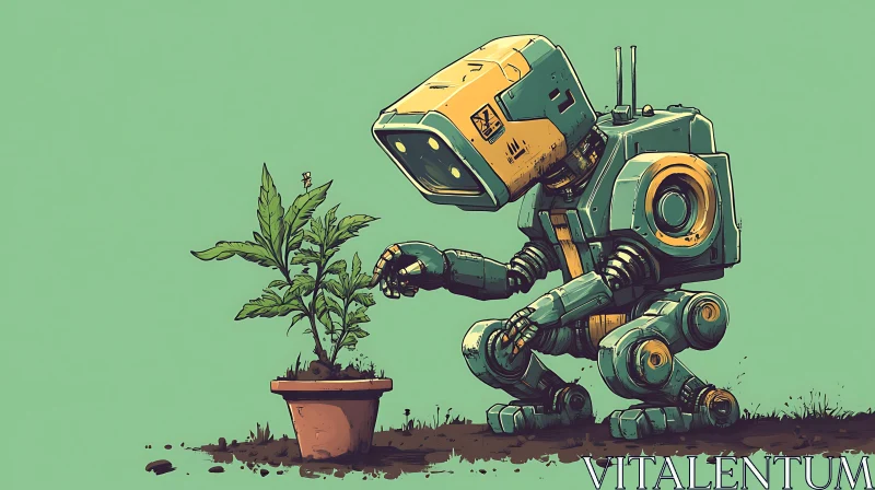 AI ART Robotic Gardener with Potted Plant