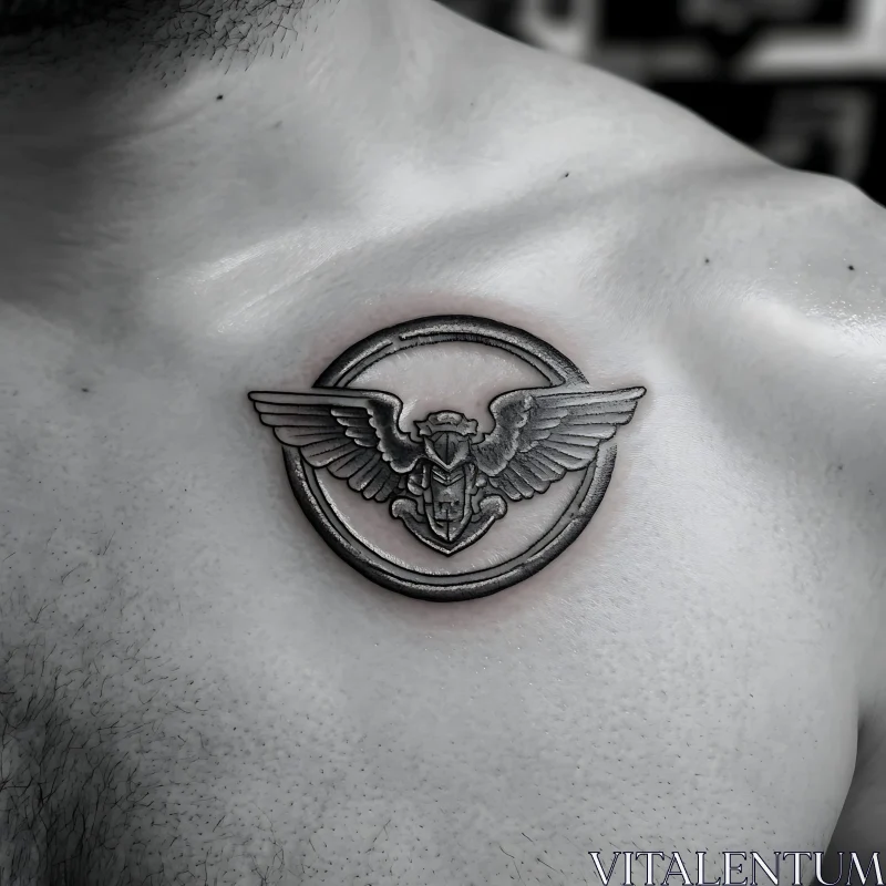 Monochrome Winged Emblem Tattoo AI Image