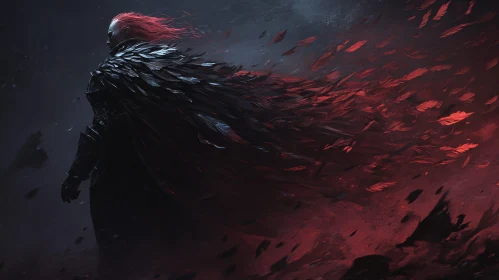 Dark Warrior with Red Hair and Feathers