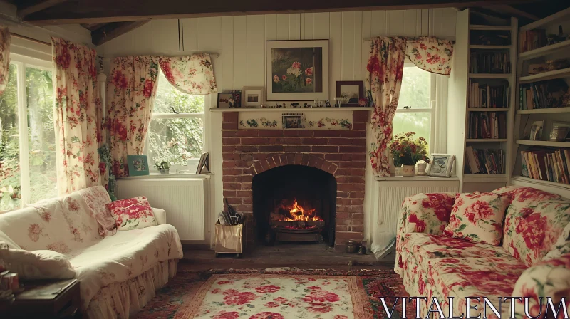 Cozy Interior with Floral Accents AI Image