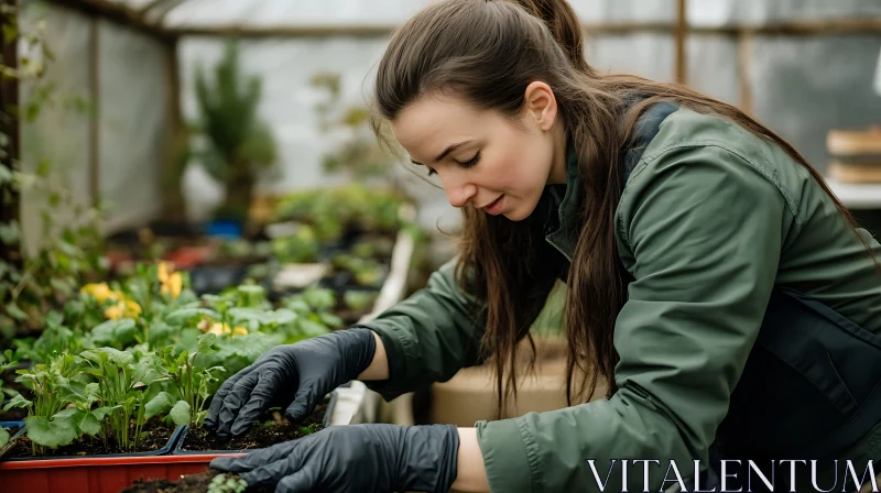 Nurturing Plants in a Greenhouse AI Image