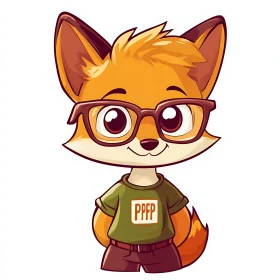 Fox Cartoon with Glasses and T-shirt
