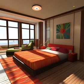 Modern Bedroom with Orange Accents