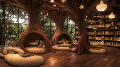 Enchanting Treehouse Library Interior