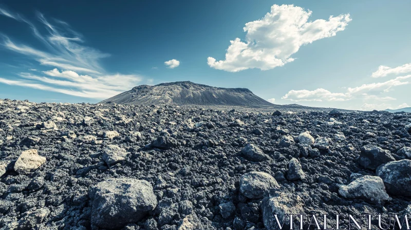 Rocky Volcanic Landscape with Mountain and Blue Sky AI Image