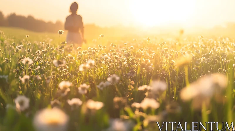 Golden Hour in the Flower Field AI Image