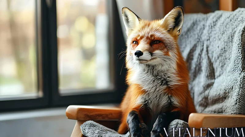 Fox on Chair, Animal Portrait AI Image