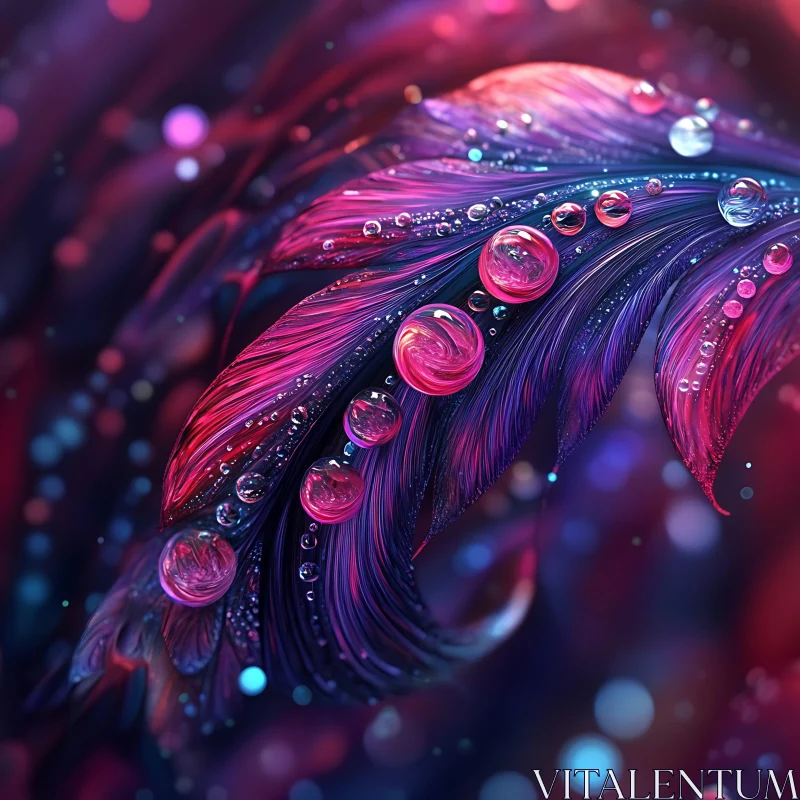 AI ART Iridescent Feathers with Water Droplets in Abstract Art