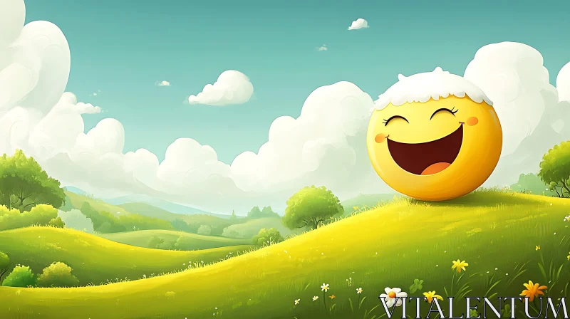 Smiling Emoji on Green Field AI Image