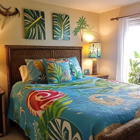 Serene Bedroom with Tropical Bedding