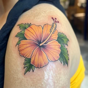 Ornate Hibiscus Tattoo on Shoulder