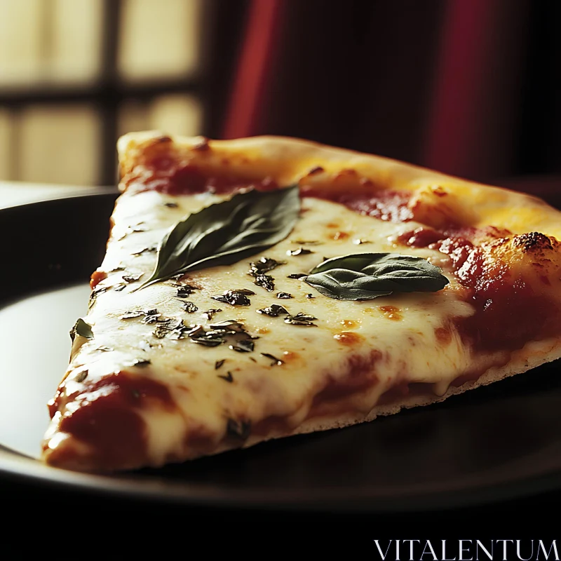 Margherita Pizza Slice with Fresh Herbs AI Image