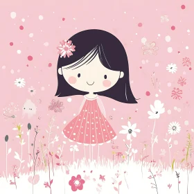 Whimsical Girl with Flowers Illustration