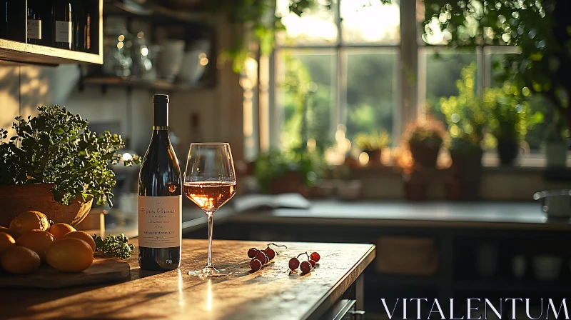 AI ART Wine and Fruit Arrangement on Kitchen Counter