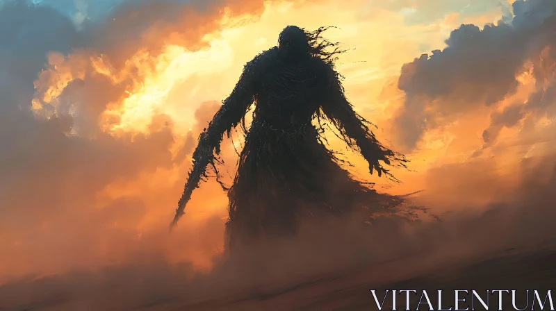 AI ART Shadowy Figure in Fiery Sunset