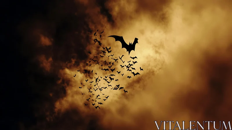 AI ART Silhouette of Bats Flying in Cloudy Sky