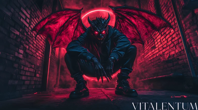 AI ART Red-Lit Demon with Wings