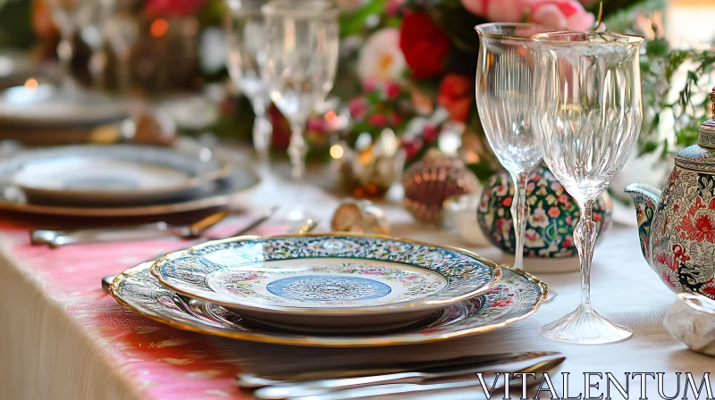 Ornate Tableware and Crystal Glasses AI Image