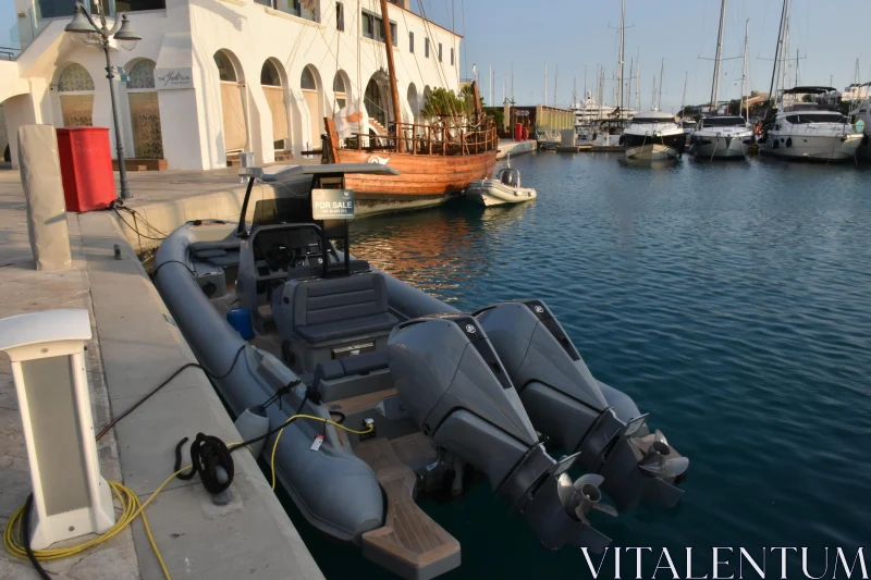 PHOTO Marina Scene in Cyprus with Inflatable Boat