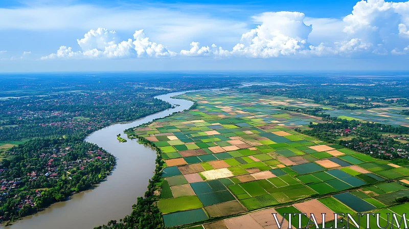 Patchwork Fields by the River AI Image