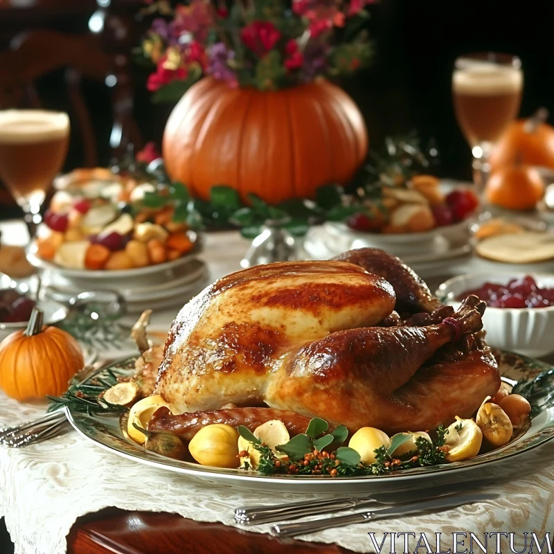 Festive Thanksgiving Turkey Dinner AI Image