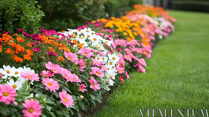 Garden Flowerbed with Pink and Orange Flowers AI Image