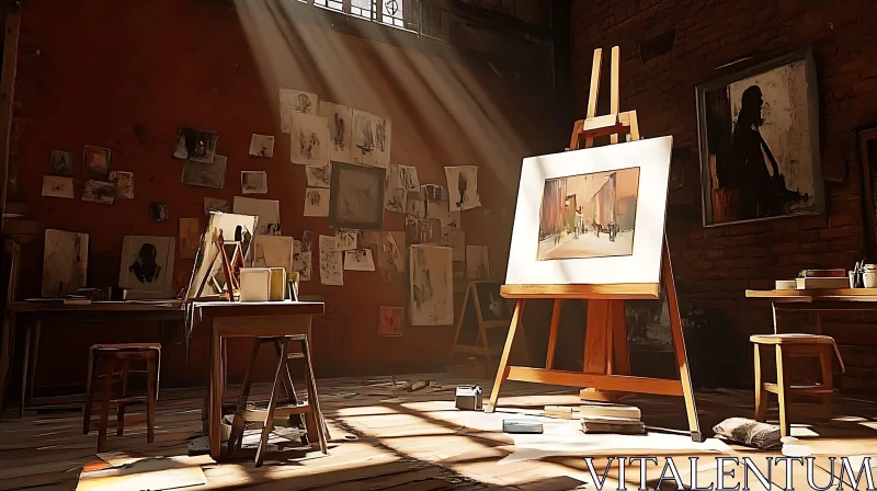 Sunlit Artist Studio with Artistic Ambiance AI Image