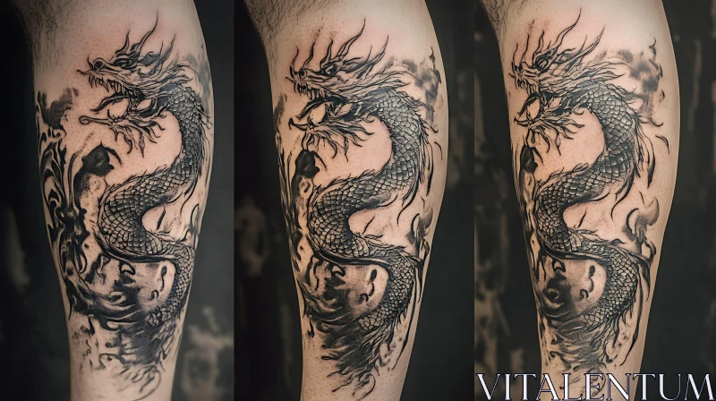 Detailed Dragon Tattoo on Leg AI Image