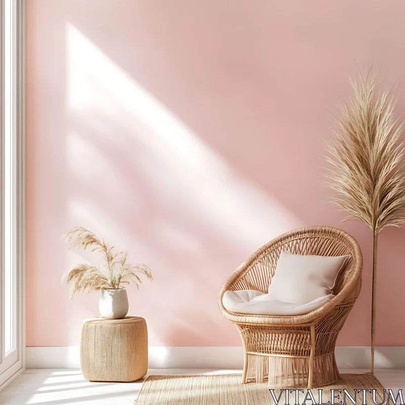 AI ART Minimalist Interior with Pampas Grass Decor