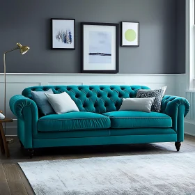 Teal Chesterfield Sofa with Pillows
