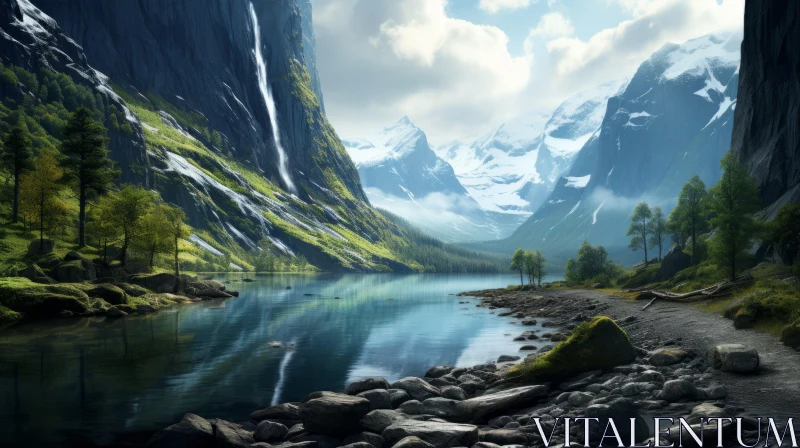 Breathtaking Norwegian Nature - Mountainous Vistas with Flowing Water AI Image