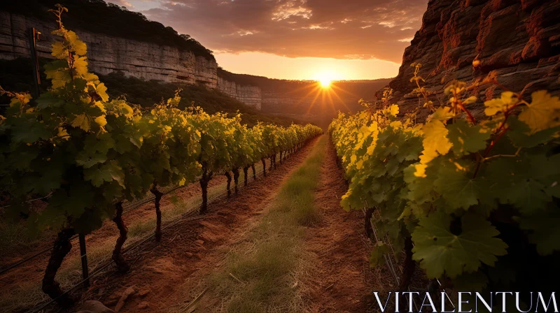 Breathtaking Sunset Over Utah Mountain Vineyard | French Countryside Inspired AI Image