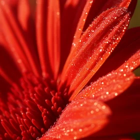 Detailed Red Flower Macro with Dew Drops