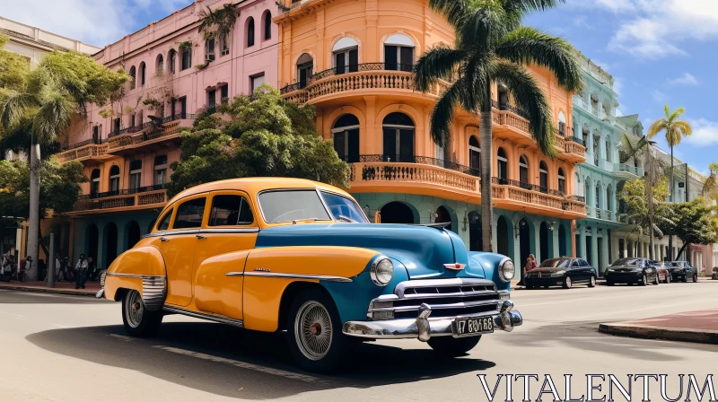Captivating Vintage Car on Colorful Street | Transcendent Art AI Image