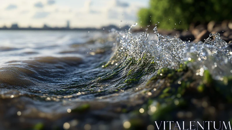 AI ART Detailed View of Water in Motion on Shoreline