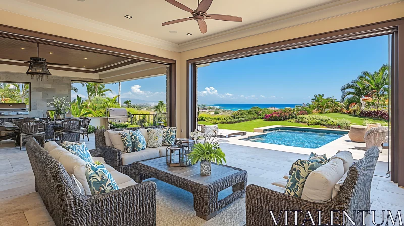 AI ART Luxury Patio with Pool and Ocean View