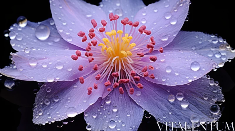 Enchanting Purple Flower with Water Droplets - Nature's Beauty AI Image