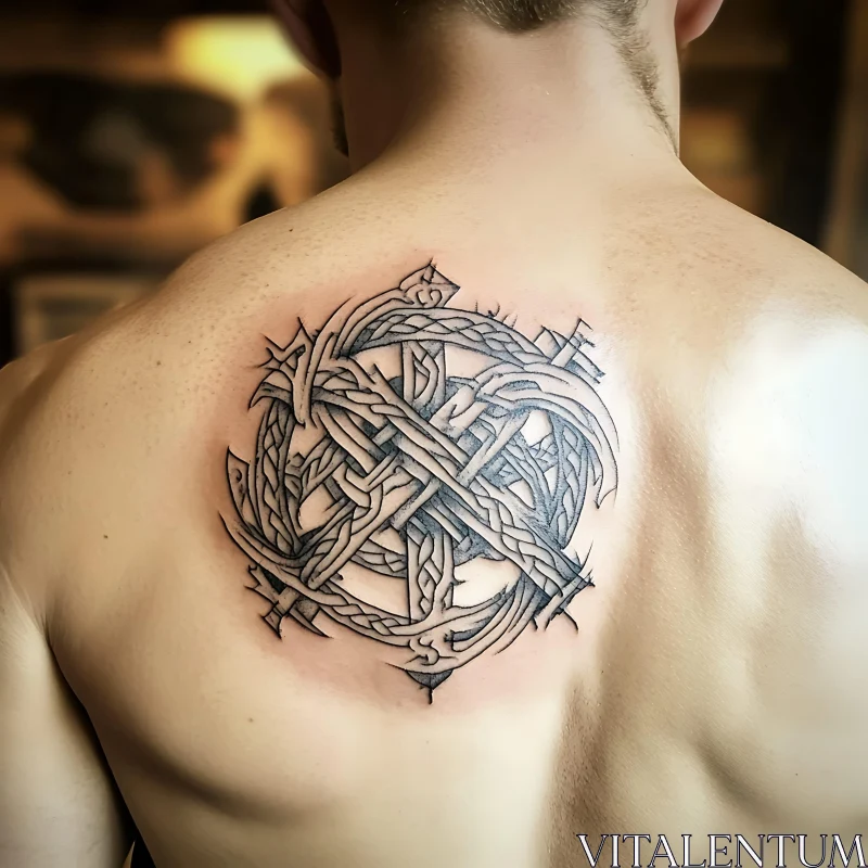 Detailed Celtic Knot Tattoo on Upper Back AI Image