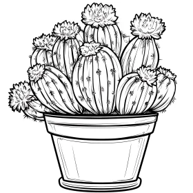 Potted Cactus Flower Line Art