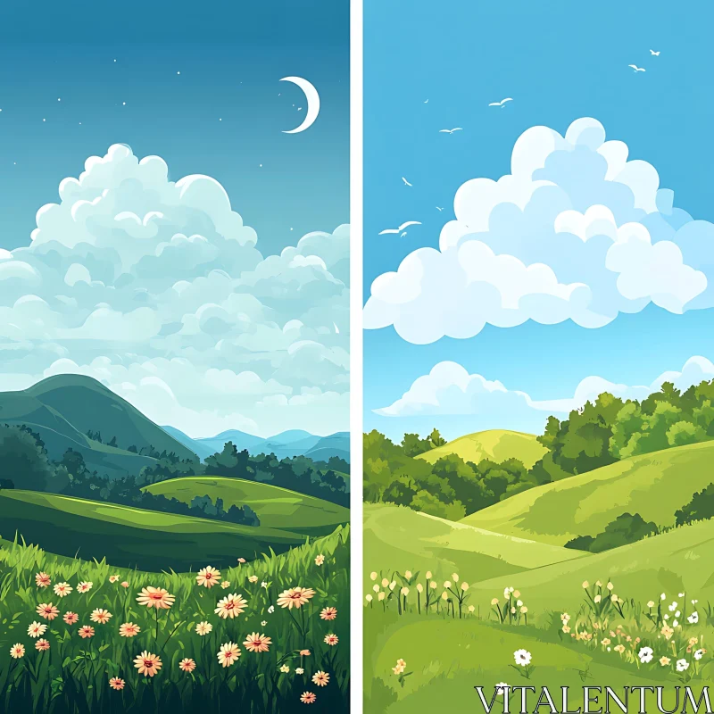 AI ART Dual View: Pastoral Landscape