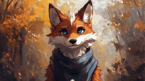 Fox with Blue Eyes in Fall Landscape