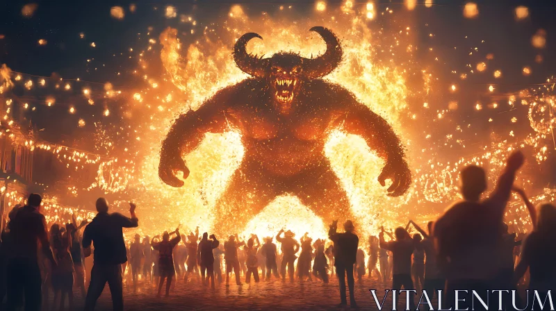 AI ART Fiery Demon Overlooking the Crowd