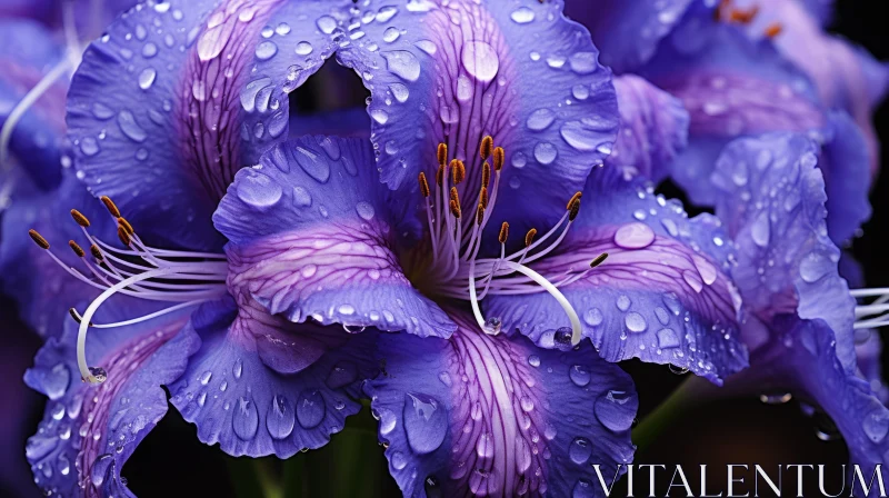 Purple Flower with Water Droplets: A Lush Celebration of Nature AI Image