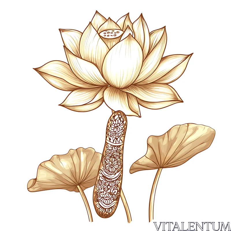 Sepia-Toned Detailed Lotus Botanical Art AI Image