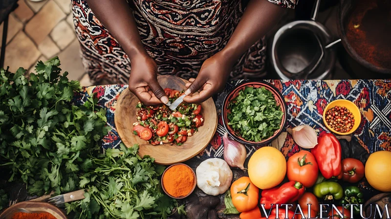 Culinary Art of Fresh Salad Making AI Image