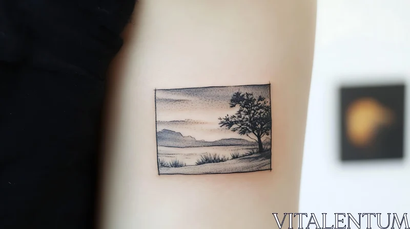 Serene Landscape Tattoo on Upper Arm AI Image