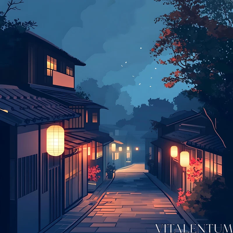 Lanterns Illuminate the Quiet Streets AI Image