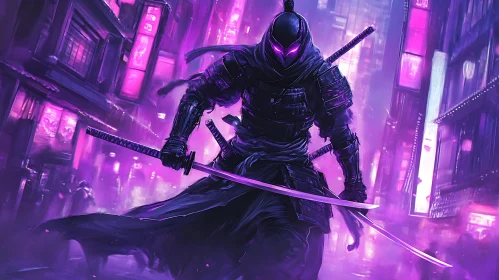 Cyberpunk Ninja with Swords