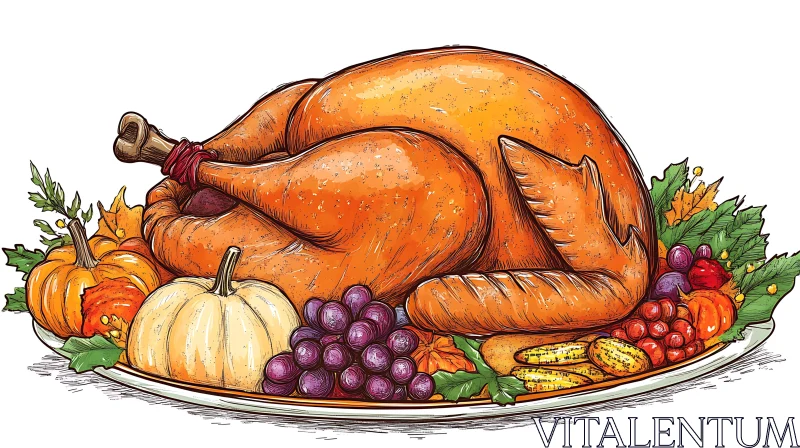 Thanksgiving Turkey with Autumn Harvest AI Image