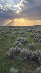 Sunlight Breaking Through Clouds Over Sagebrush